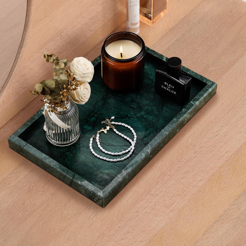 Zilukar Real Natural Marble Tray for Bathroom  Vanity  Kitchen and Desktop  Rectangle Genuine Marble Stone Tray for Jewelry  Cosmetics  Candles  Lotion  Perfume and Home Decor - Image 5
